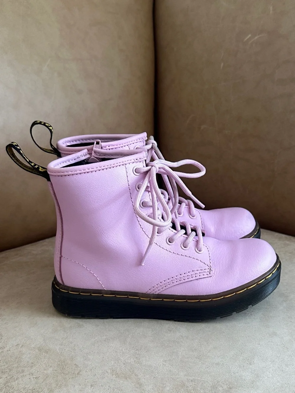Dr. Martens Zavala J Leather Combat Boots Pale Pink Girls Size 13 Edgy Fun